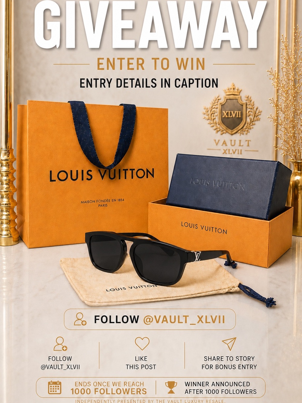 Louis Vuitton Black Sunglasses with Orange Gift Box
